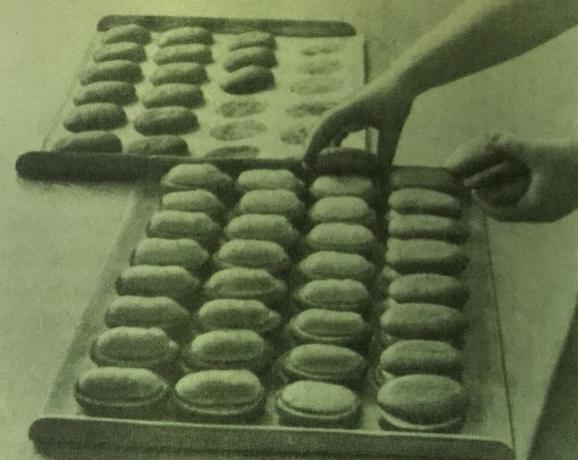 Iš rengiant pyragai "Bush" procesas. Nuotrauka iš knygos "gamyba kepinių ir pyragaičių gamyba," 1976 