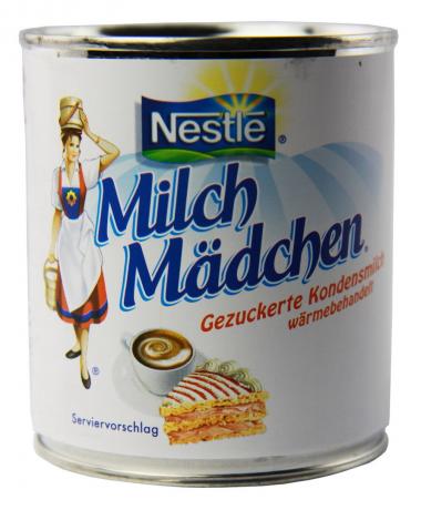 Vokiškas ženklas kondensuotas pienas. Milch Mädchen - Pieno Mergina