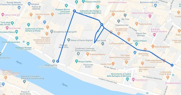 Iš draudimo užkandžiauti Florencijos gatvių teritorijoje. Nuotrauka: Screenshot maps.google.com